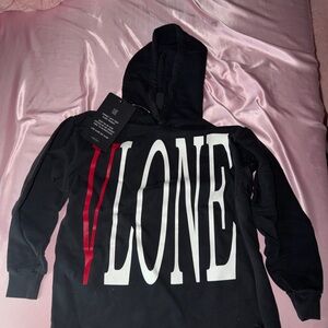VLONE Black Hoodie with Orange Logo Trim